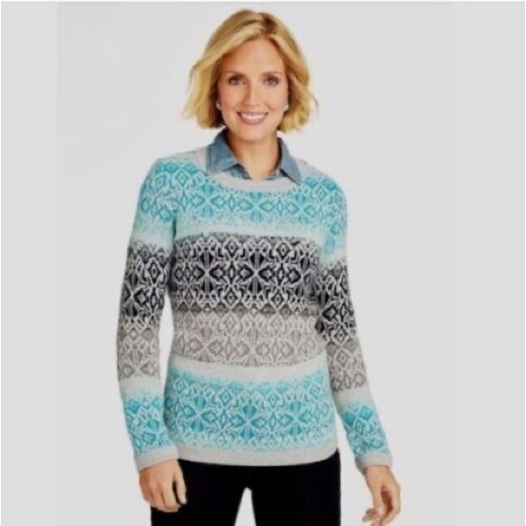 TALBOTS Lambswool Fair Isle Sweater, Size Medium - Picture 1 of 7